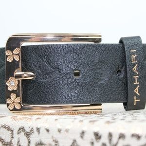 TAHARI Leather Embossed Belt w Rose Gold Buckle